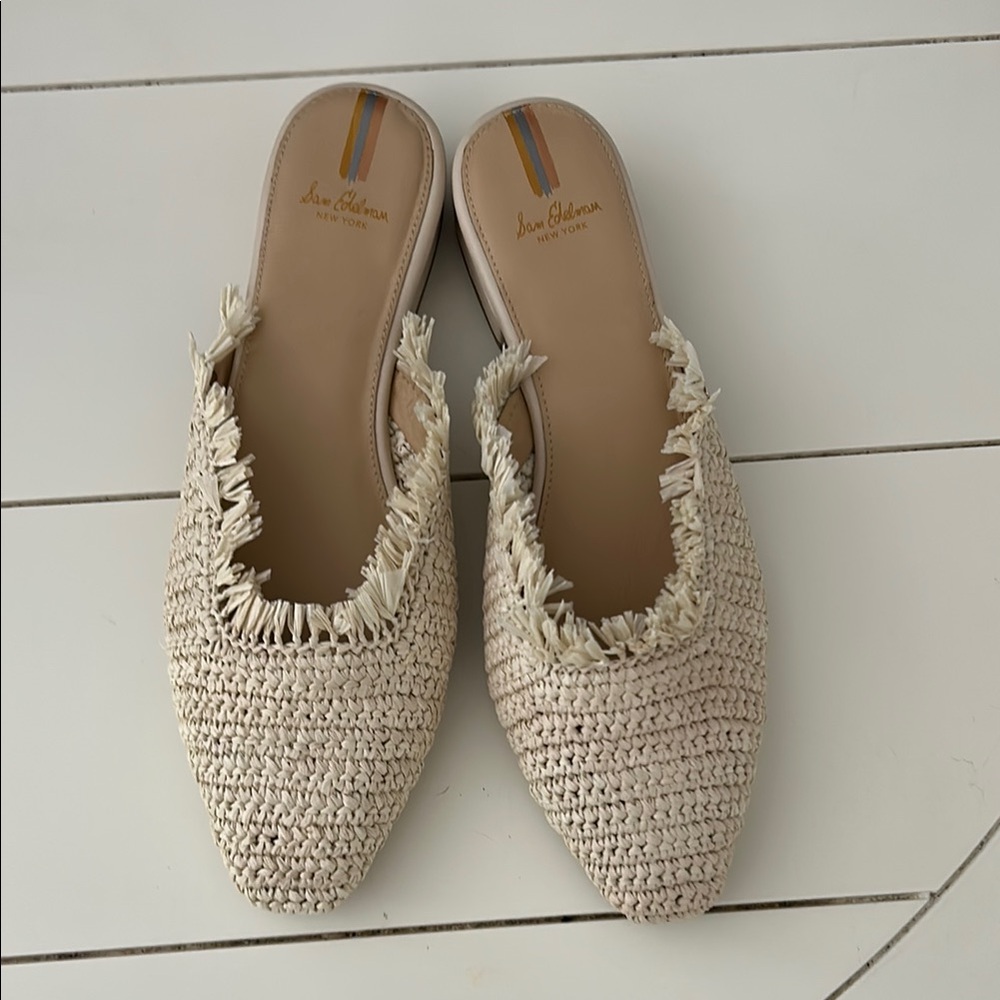 Sam Edelman Cream Woven Mules